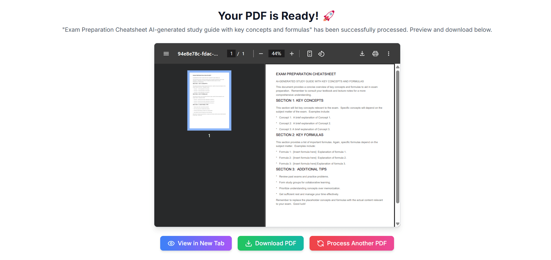 AI-generated exam cheatsheet example